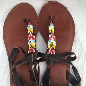 Beaded Leather Sandals. Size (8)